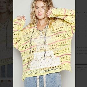 POL Yellow and Pink Knit Hoodie